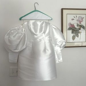 ASOS EDITION puff sleeve off shoulder mini wedding dress